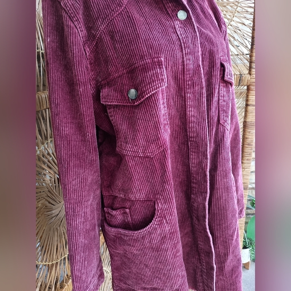 She + Sky Women's 100% Cotton Maroon Corduroy Shacket_ Med - Picture 4 of 10